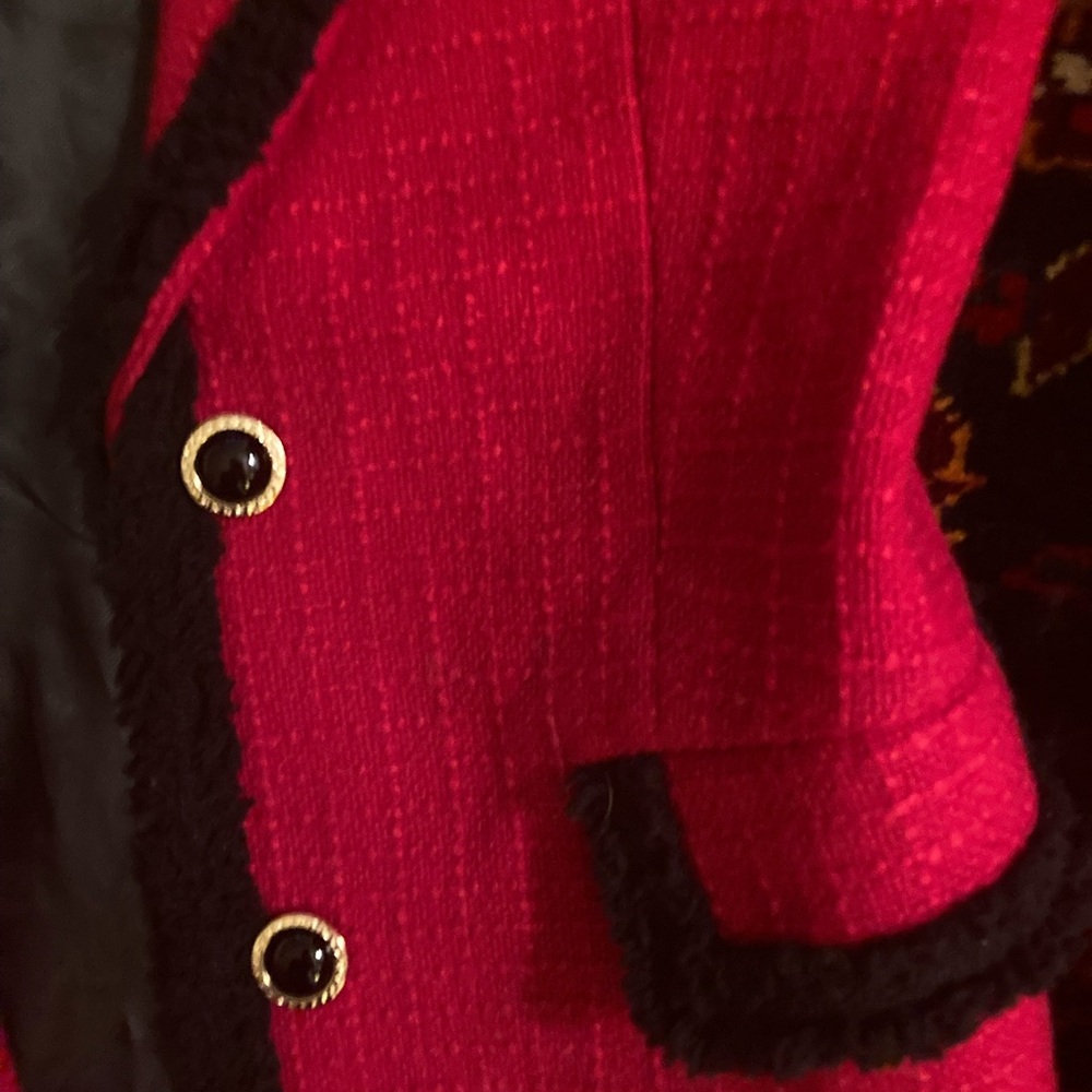 Alessandra Rich Wool Red Skirt Set with Black Accents - Picture 14 of 15
